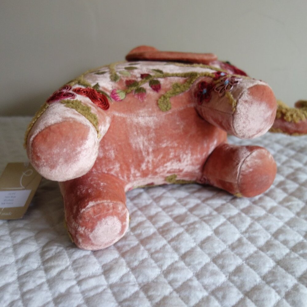 NWT ANKE DRESCHSEL Handmade “HOPE” New Rose Elephant Plush Silk Velvet Embroider - Picture 6 of 8